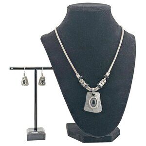 Vintage Chico's Silver Hammered Pendant Necklace & Matching Earrings